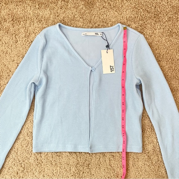 Lager 157 Hilja Ribbed Knit Open Front Single Button Long Sleeve Cropped Top New - Picture 14 of 15